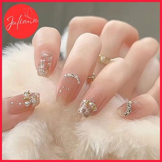 [Mã-Z186] Móng Tay Giả Juliana Đính Đá Lấp Lánh Hộp 24 Nails Box (Kèm Phụ Kiện Làm Móng)