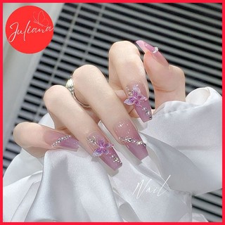 [Mã-X909] Móng Tay Giả Juliana Đính Đá Lấp Lánh Cao Cấp Sang Trọng Hộp 24 Nails Box (Kèm Phụ Kiện Làm Móng)