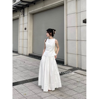 [TÁCH SET] Set linen chiết eo ôm nhẹ khoét nách cùng chân váy dài