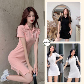 Váy polo trơn cộc cổ bẻ nữ - Đầm thun dáng ôm body cổ sơ mi sexy cá tính ulzzang HOT