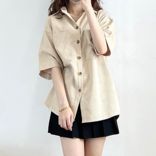 XẢ HÀNG Áo sơ mi nhung tăm to cộc tay, Áo sơ mi ngắn tay freesize Miho House