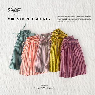  Quần Đùi Kẻ Magenta Miki chất liệu cotton thoáng mát phù hợp mùa hè 
