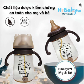  Bình sữa Cổ Rộng Hình Mèo Có Tay Cầm 240ml - 300ml nhựa PPSU chống sặc có tay cầm 