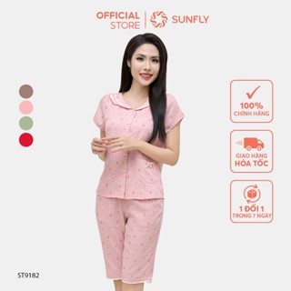 Bộ pijamas nữ SUNFLY chất kate kẻ ht dáng áo cộc quần ngố ST9182