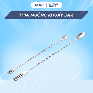 Thìa muỗng khuấy bar spoon bartender, thìa pha chế đầu tròn hai đầu inox chống gỉ size 26cm - 32cm