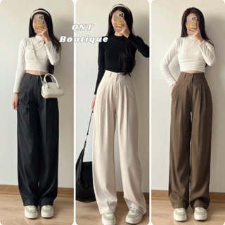 Quần tây ống rộng nữ lưng cạp cao,Quần âu vải tuyết mưa mềm 1 cúc,ống suông xếp ly,khóa trước đi học,đi làm đẹp M07-QNT