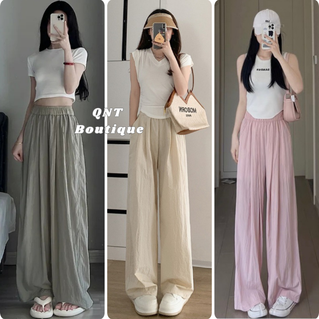 Quần ống rộng nữ vải đũi mềm lưng cao loại đẹp trendy QNT78