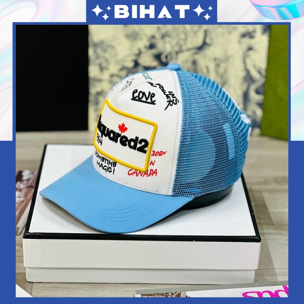 Mũ Lưỡi Trai DSQUARED2 Khoá Nút Thời Trang Nam Nữ, nón kết kaki phối lưới Dsquared2 xanh biển MU200