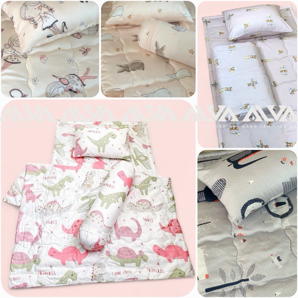 [Nệm cho bé, nệm vp] Bộ nệm chăn gối chống thấm Siêu Cao Cấp Cho Trẻ 100% TENCEL Mát lạnh,ruột bông 