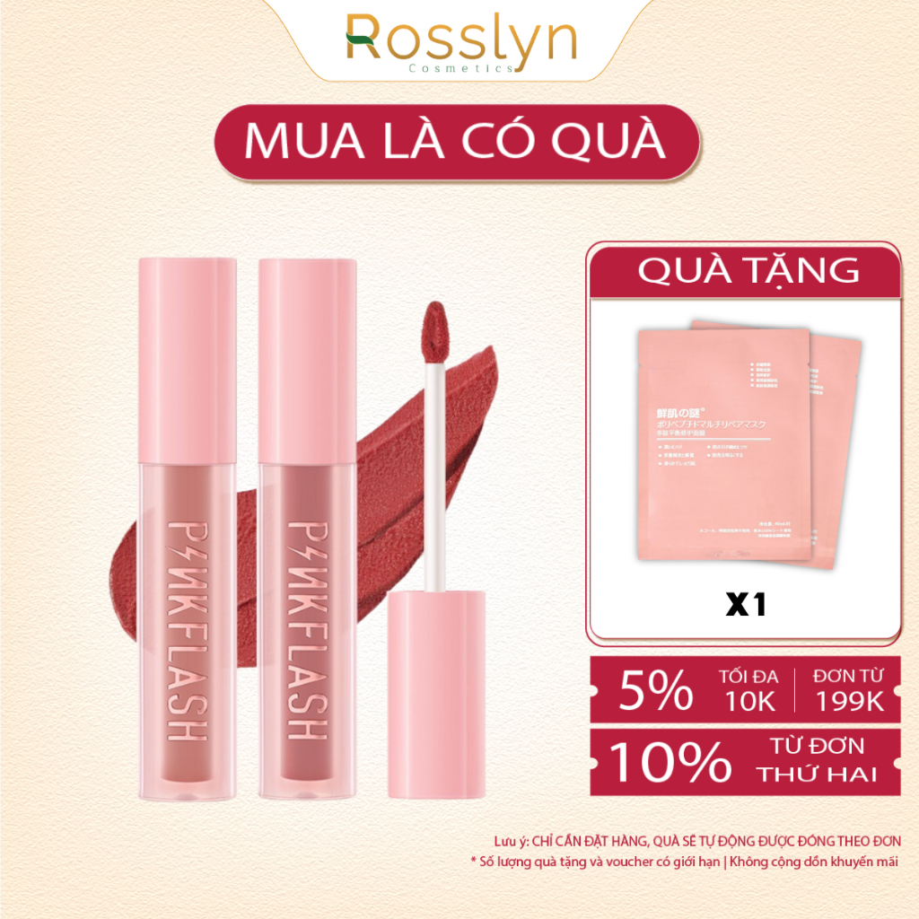 Son Lì Pinkflash Velvet Matte Lip Clay mềm mịn màu nhung lì nhẹ sắc tố cao 2.3g Rosslyn