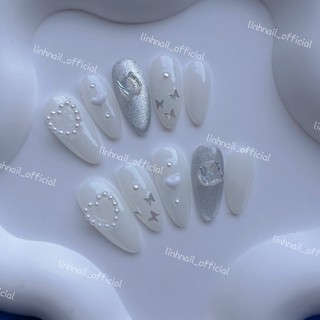 L051 Nailbox thiết kế màu trắng gạo đính tim