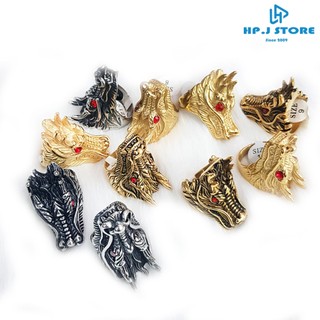 Nhẫn đầu rồng mắt đỏ bảng lớn, nhẫn nam NF405.