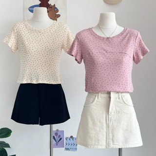 Áo thun nữ croptop hoa nhí cotton Hàn mềm mại