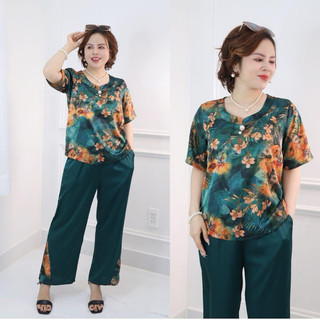   HÀNG CAO CẤP   Đồ bộ trung niên đồ bộ mặc ở nhà cho các bà các mẹ áo cổ tròn quần dài chất lụa tô châu   CC15 