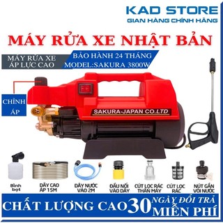 Máy rửa xe Sakura 3500W - Lõi đồng 100%- Máy rửa xe bảo hành 24 tháng - Máy xịt rửa gia đình tặng bình bọt tuyết