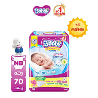 Tã dán sơ sinh Bobby NB70/S54/M46/L40/XL36/XXL34 mới- Lõi nén cotton-soft 3mm