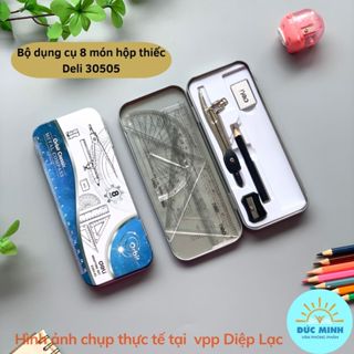  Bộ 8 món 7 món compa chì cây Deli EG30505 hộp thiếc nhựa CHẤT LƯỢNG,bộ dụng cụ học sinh - Diệp Lạc 