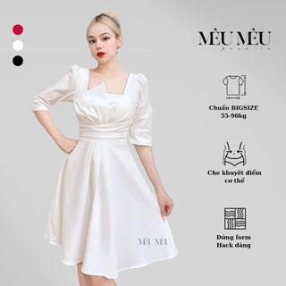 Đầm dự tiệc Bigsize cổ vuông hack dáng bầu bí bon chen được tất ạ - BZ009