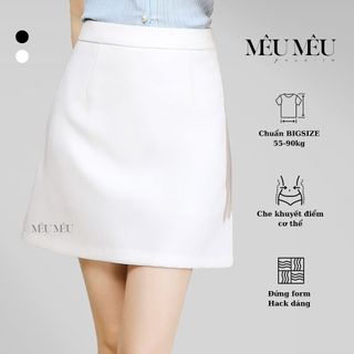 Chân váy chữ A Bigsize 55-90kg hack eo có túi sâu bo thun lưng dễ mặc, hàng may kỹ hai màu trắng đen- BZ023