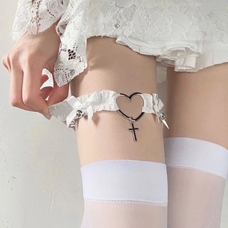 Đai Ren Nịt Bít Tất Co Giãn Đính Nơ  choker trái tim Phong Cách Gothic
