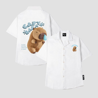 Áo Sơ Mi Tay Ngắn Unisex Local Brand, Áo Sơ Mi Nam Họa Tiết CAPYBARA Chất Lụa -SM05
