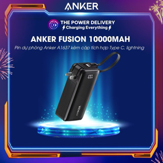 Sạc dự phòng Anker Fusion 10000mah mã A1637 kèm cáp tích hợp sẵn Type C, Lightning, công suất 30W, màn hình LED