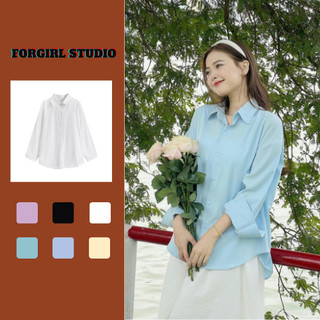 Áo sơ mi nữ form rộng basic nhiều màu dài tay trơn Forgirl sơ mi chất liệu thô ulzzang vintage khoác ngoài nổi bật FG034