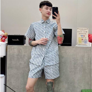 Hot Bộ Cộc Sơ Mi Nam Nữ Di-Or Chất Vải Cotton Dày Mát, Bộ Quần Áo Cộc Tay Phối Họa Tiết Phong Cách Boy Phố