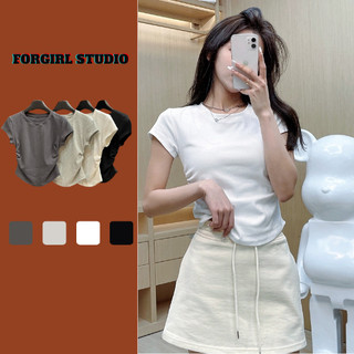 Áo thun ngắn tay FORGIRLSTUDIO cổ tròn trơn phong cách hàng ngày T069