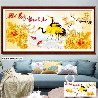Tranh đính đá Phú Quý Bình An - VS084 (100x48cm) , tranh chưa gắn đá