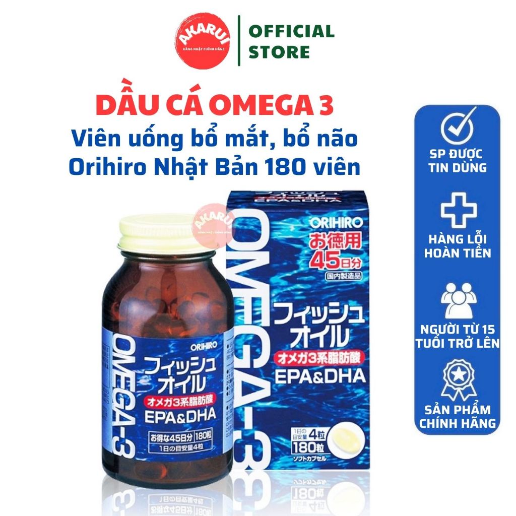 Viên uống dầu cá Omega 3 bổ mắt, bổ não Orihiro Nhật Bản 180 viên