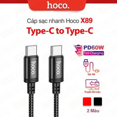 Cáp sạc nhanh PD60W TypeC to TypeC Hoco X89 hỗ trợ truyền dữ liệu, dây bọc dù chống đứt, gãy gập. dài 1M