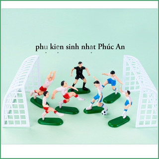 Bộ 7 cầu thủ bóng đá 2 cổng goal trang trí bánh kem hpbd