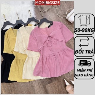 Áo bigsize nữ kiểu cổ vuông nơ vải voan mềm mịn phù hợp đi làm đi chơi MON big size 50 - 90kg