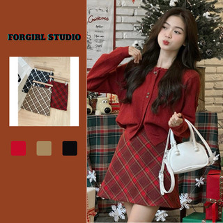 Chân váy dạ caro Forgirlstudio Chân váy caro chữ A dáng ngắn T027