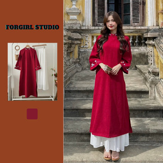 Set áo dài nhung hoa thêu Forgirl  kèm chân váy voan xoè dài T026