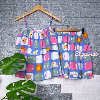 Bộ lanh mặc nhà, đồ bộ tole nữ SHOP5SAO quần đùi hai dây, áo bèo ngực  (50-78kg)