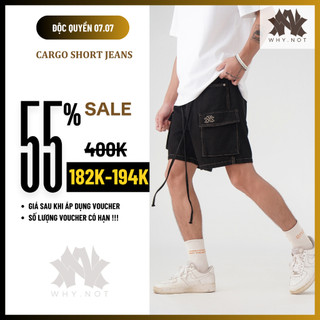 - quần short jean nam túi hộp why.not cargo short form rộng trên gối, có bigsize