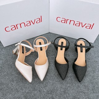 Giày cao gót bít mũi nhọn Carnaval gót vuông cao 5 phân mạ kim tuyến siêu sang
