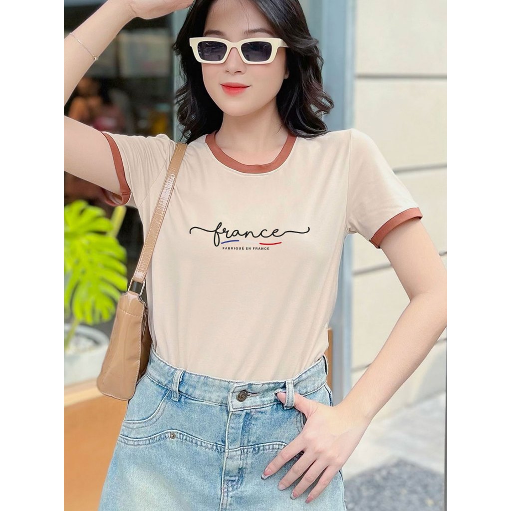 Áo thun nữ TOLI cổ tròn tay ngắn, In chữ France, Form vừa dáng, vải cotton 4 chiều - PSB M02 | BigBuy360 - bigbuy360.vn