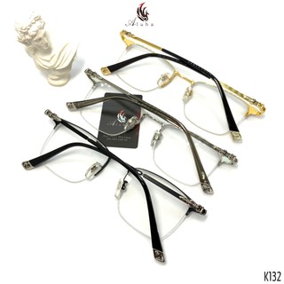   MỚI  Gọng kính cận Titan tinh khiết họa tiết gothic charm hoa tinh xảo dáng clubmaster - K132 - Aluha 