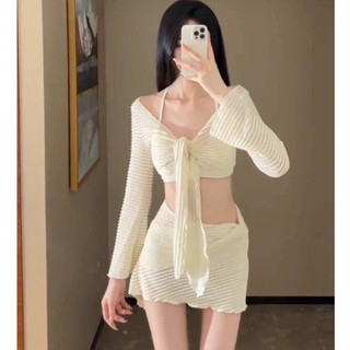 Set 3 món trắng bikini đi biển