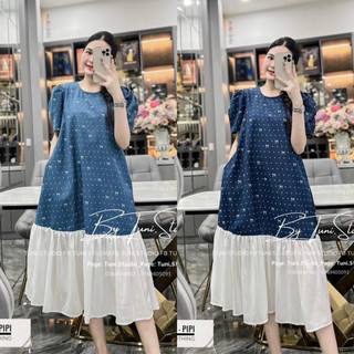 Váy xuông bò denim nơ nhí chân trắng babydoll