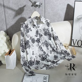 Áo Sơ Mi Lụa Nữ ROSE Công Sở Form Rộng Chống Nhăn, Chất Liệu Lụa Hoa Cao Cấp A06
