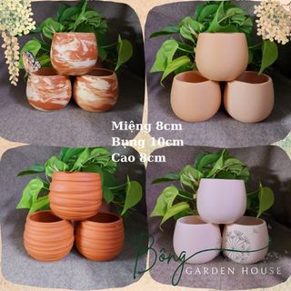 Combo 3 chậu đất nung, chậu trồng cây bụng phệ Bông Garden House size nhỏ