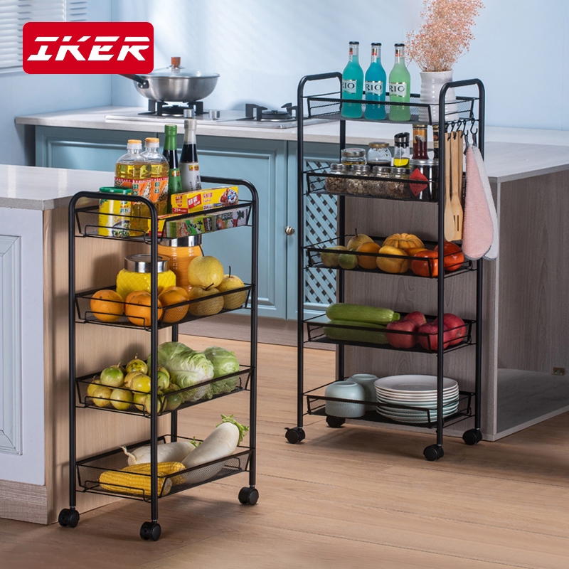 Kệ nhà bếp Kệ lưu trữ sàn nhà gia dụng Giỏ nhiều tầng Xe đẩy rau quả đa năng3-4-5 tầng | BigBuy360 - bigbuy360.vn