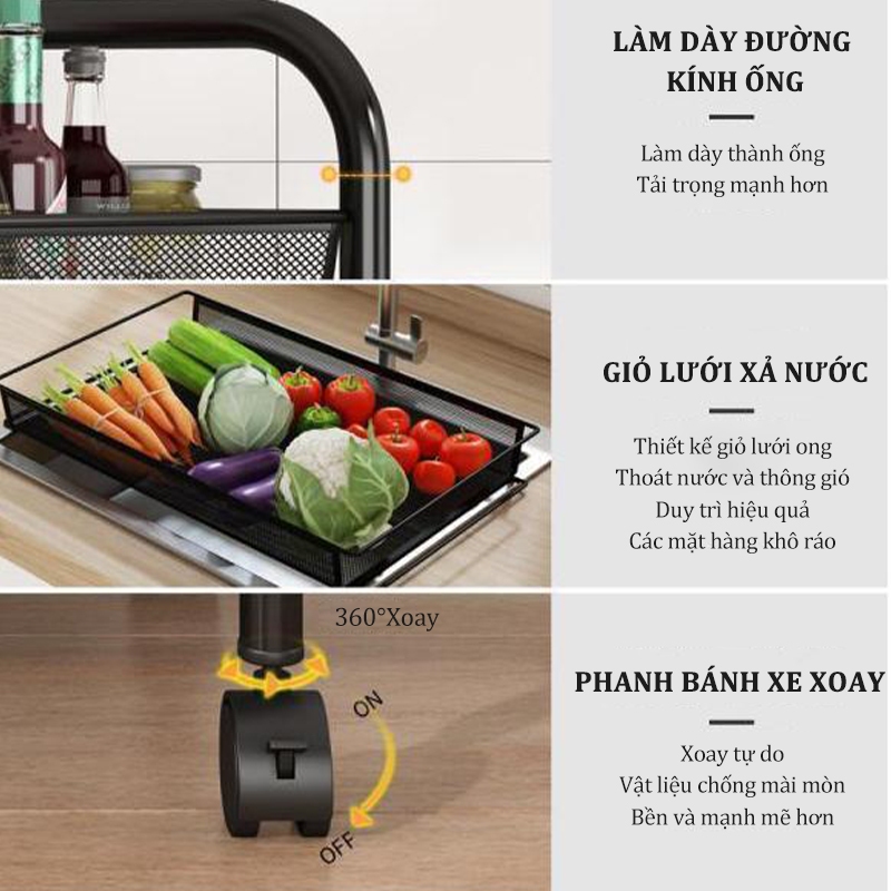 Kệ nhà bếp Kệ lưu trữ sàn nhà gia dụng Giỏ nhiều tầng Xe đẩy rau quả đa năng3-4-5 tầng | BigBuy360 - bigbuy360.vn