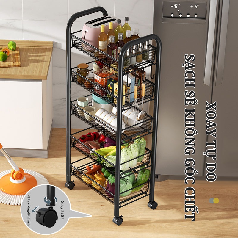 Kệ nhà bếp Kệ lưu trữ sàn nhà gia dụng Giỏ nhiều tầng Xe đẩy rau quả đa năng3-4-5 tầng | BigBuy360 - bigbuy360.vn