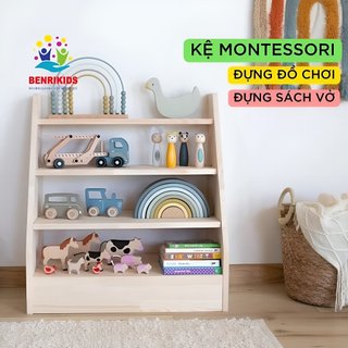 Kệ sách bằng gỗ thông đa tầng montessori cho bé giá sách gỗ để sàn decor phòng kệ đựng đồ chơi