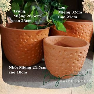 Chậu trồng cây, Chậu đất nung hoa mai bầu trứng size lớn Bông Garden trồng cây cảnh các loại